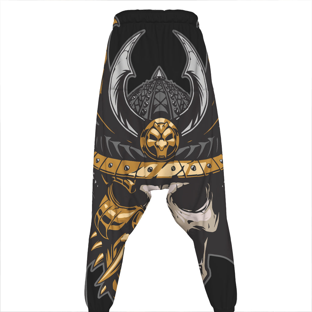 Black Samurai Skull Print Hammer Pants