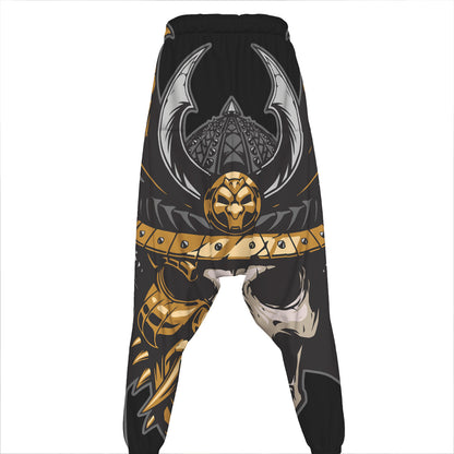 Black Samurai Skull Print Hammer Pants
