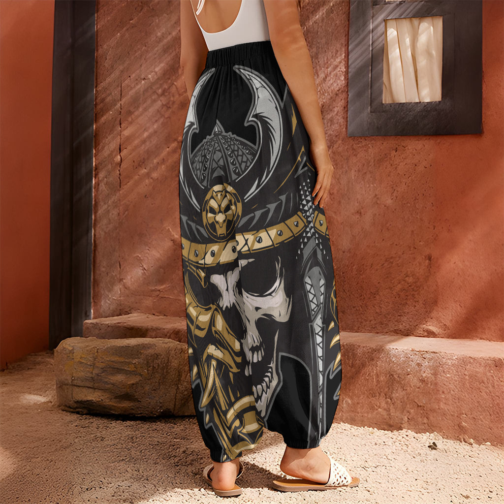Black Samurai Skull Print Harem Pants