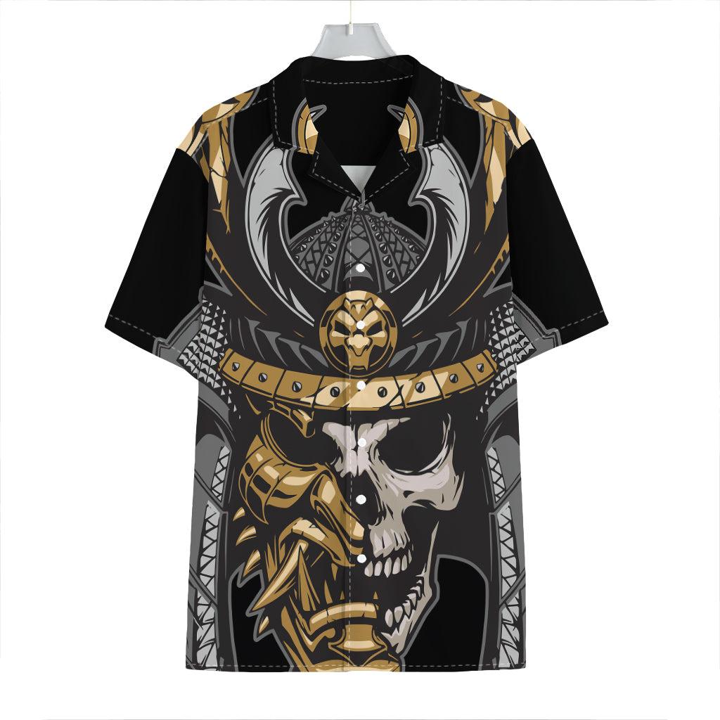 Black Samurai Skull Print Hawaiian Shirt