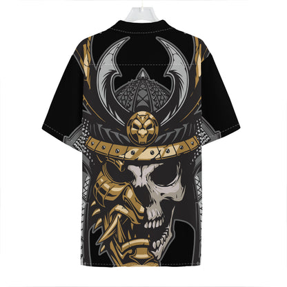 Black Samurai Skull Print Hawaiian Shirt