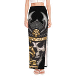 Black Samurai Skull Print High Slit Maxi Skirt