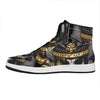 Black Samurai Skull Print High Top Leather Sneakers