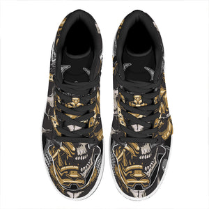 Black Samurai Skull Print High Top Leather Sneakers