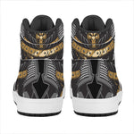 Black Samurai Skull Print High Top Leather Sneakers