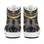 Black Samurai Skull Print High Top Leather Sneakers