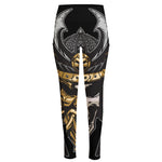 Black Samurai Skull Print High-Waisted Pocket Leggings