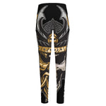 Black Samurai Skull Print High-Waisted Pocket Leggings