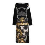 Black Samurai Skull Print Hooded Bathrobe