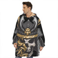 Black Samurai Skull Print Hoodie Blanket
