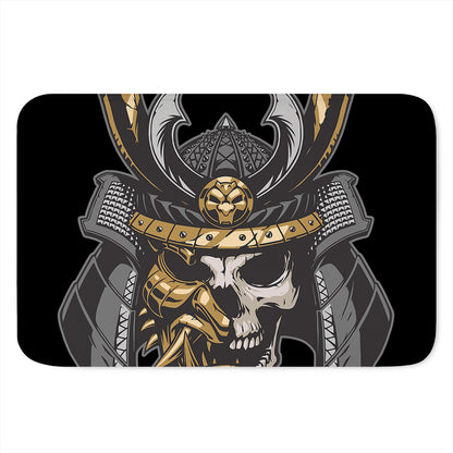Black Samurai Skull Print Indoor Door Mat