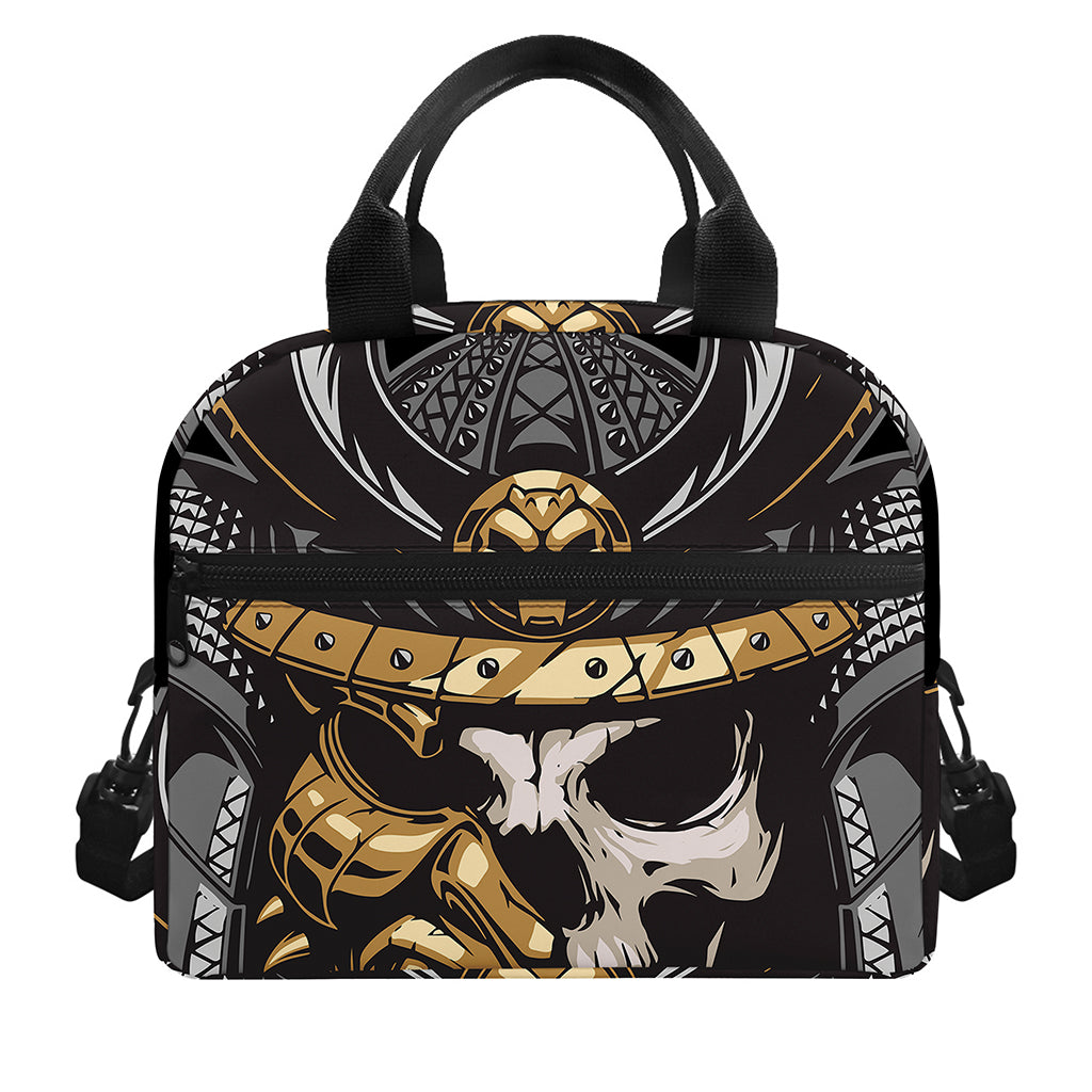 Black Samurai Skull Print Insulated Lunch Bag