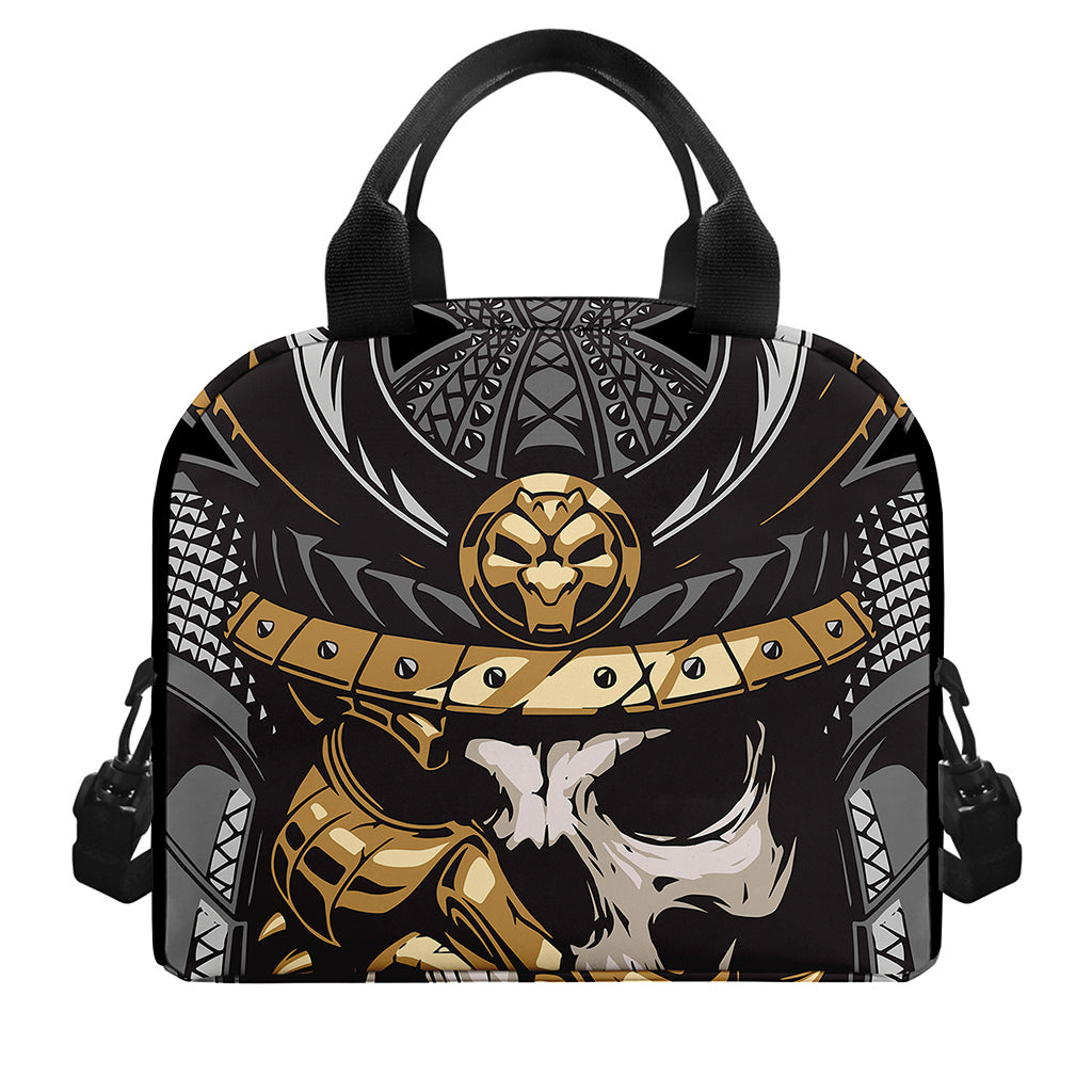 Black Samurai Skull Print Insulated Lunch Bag