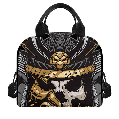 Black Samurai Skull Print Insulated Lunch Bag