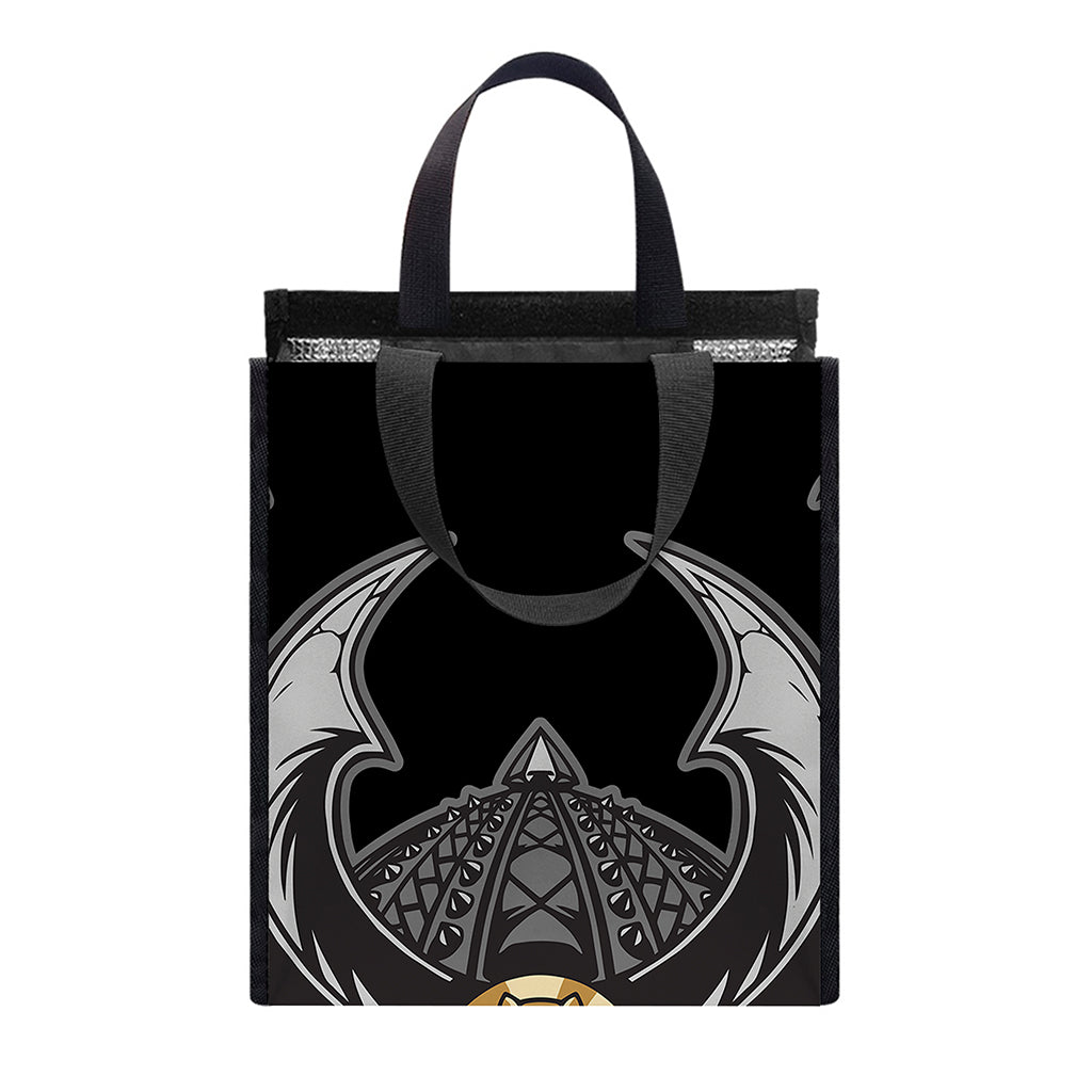 Black Samurai Skull Print Insulated Lunch Tote