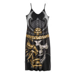 Black Samurai Skull Print Jersey Midi Cami Dress