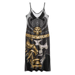 Black Samurai Skull Print Jersey Midi Cami Dress