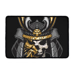 Black Samurai Skull Print Kitchen Mat