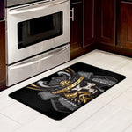 Black Samurai Skull Print Kitchen Mat