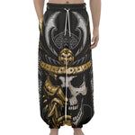 Black Samurai Skull Print Lantern Pants