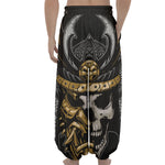Black Samurai Skull Print Lantern Pants