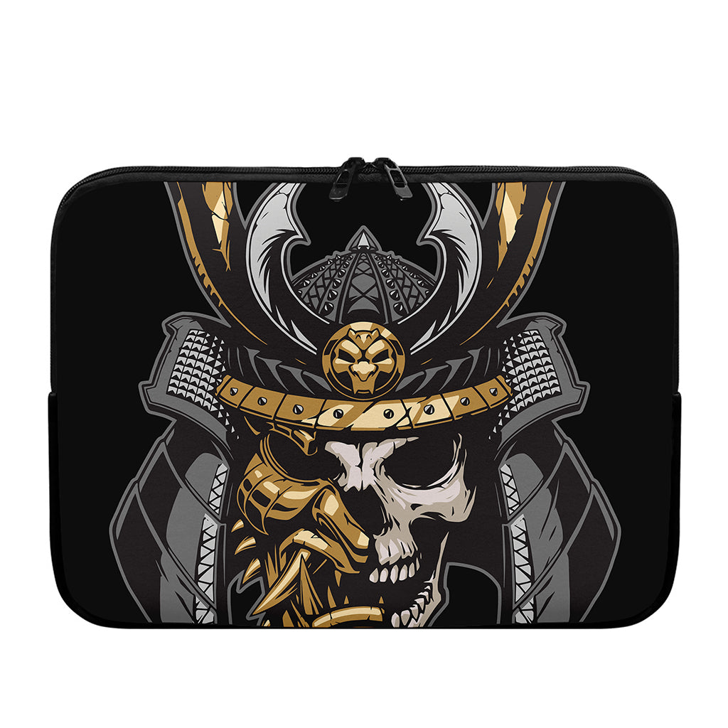 Black Samurai Skull Print Laptop Sleeve