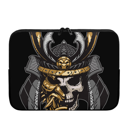 Black Samurai Skull Print Laptop Sleeve