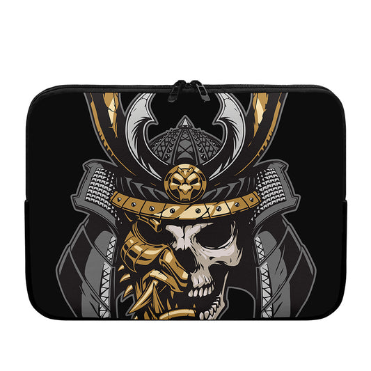 Black Samurai Skull Print Laptop Sleeve