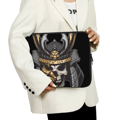 Black Samurai Skull Print Laptop Sleeve