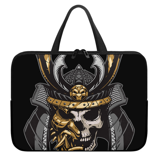 Black Samurai Skull Print Laptop Sleeve With Handle