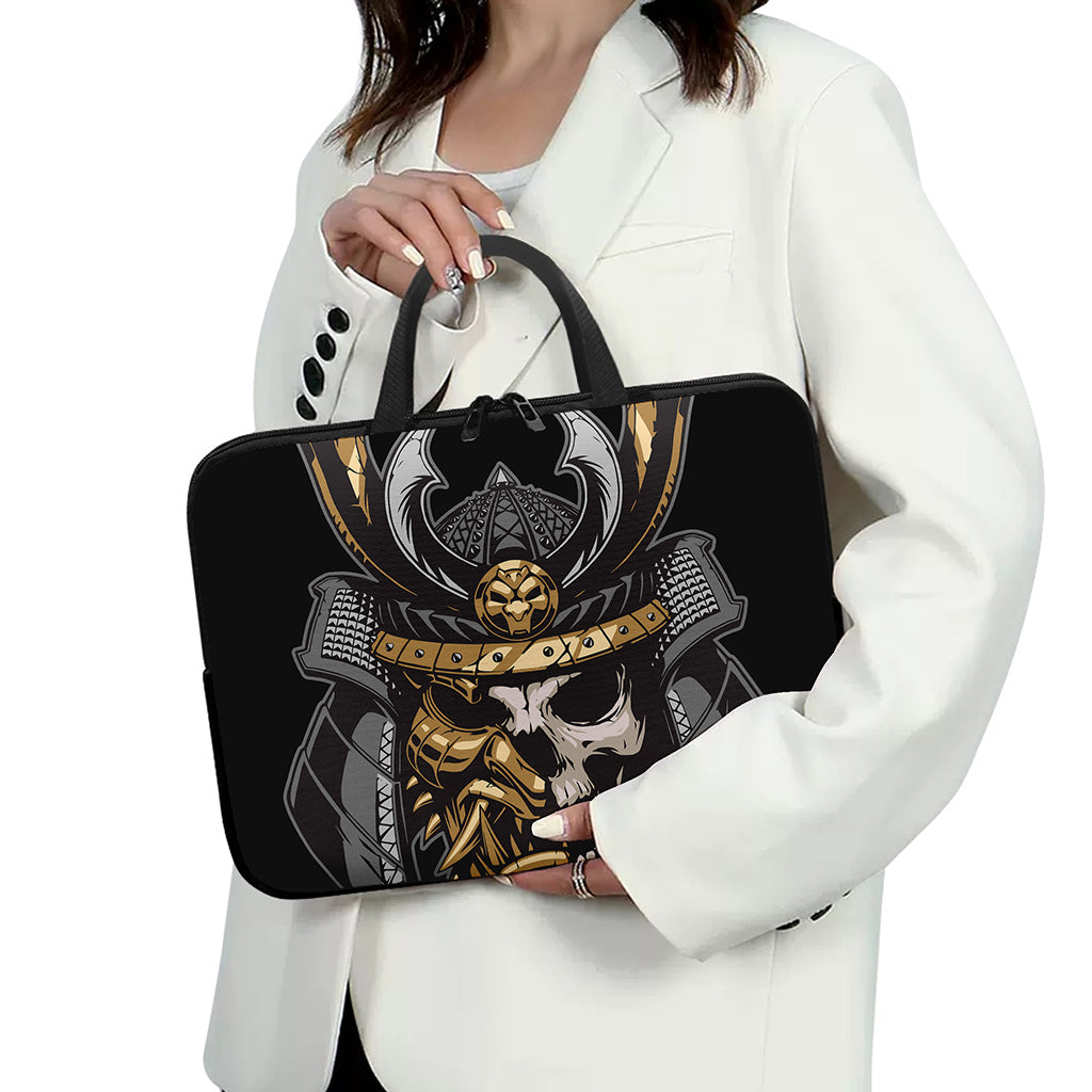 Black Samurai Skull Print Laptop Sleeve With Handle