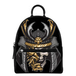 Black Samurai Skull Print Leather Backpack