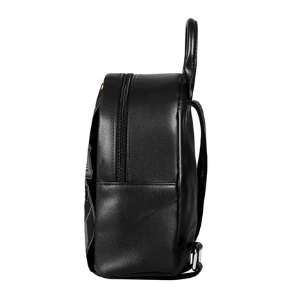 Black Samurai Skull Print Leather Backpack