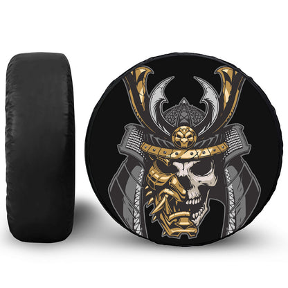 Black Samurai Skull Print Leather Spare Tire Cover