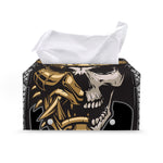 Black Samurai Skull Print Leather Tissue Box Cover