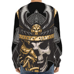 Black Samurai Skull Print Long Sleeve Baseball Jersey