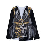 Black Samurai Skull Print Long Sleeve Short Coat