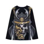 Black Samurai Skull Print Long Sleeve Short Coat