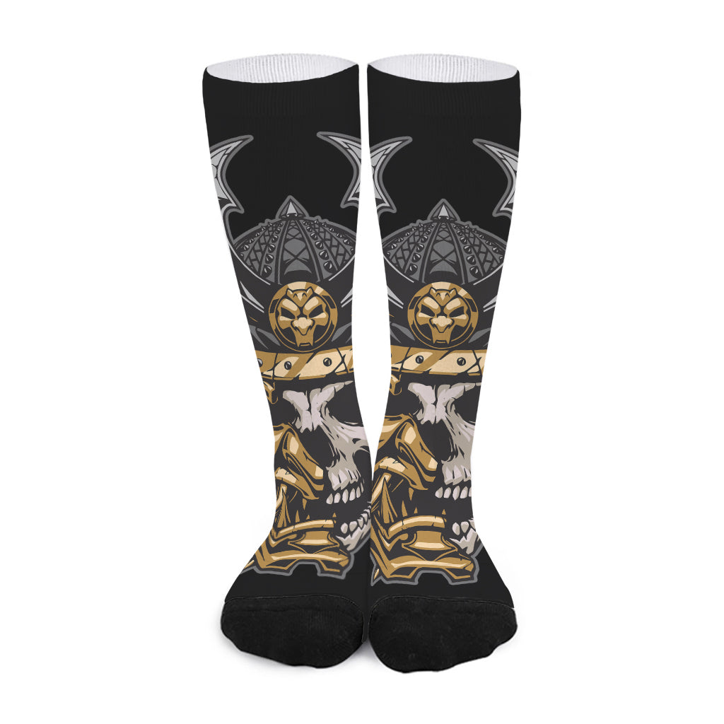Black Samurai Skull Print Long Socks