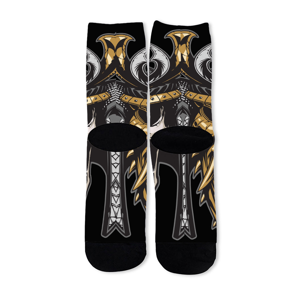 Black Samurai Skull Print Long Socks