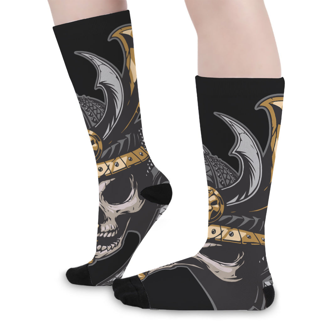 Black Samurai Skull Print Long Socks