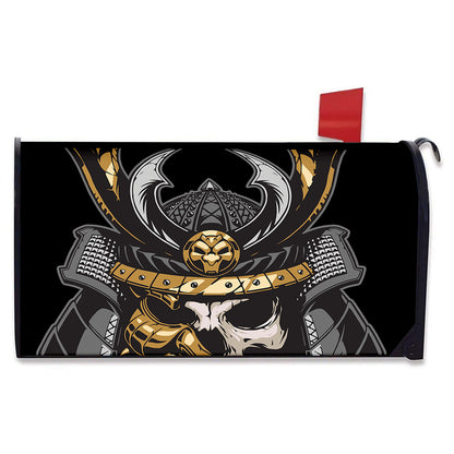 Black Samurai Skull Print Mailbox Cover
