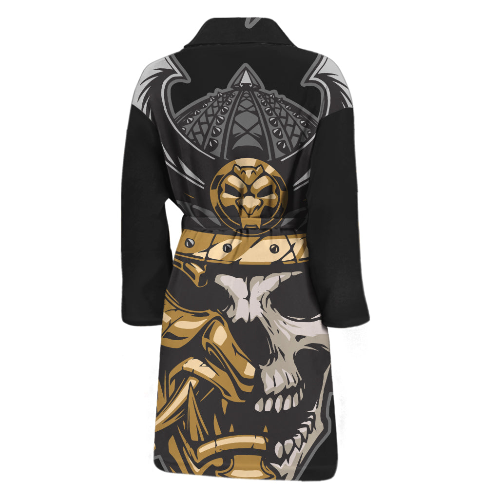 Black Samurai Skull Print Men's Bathrobe