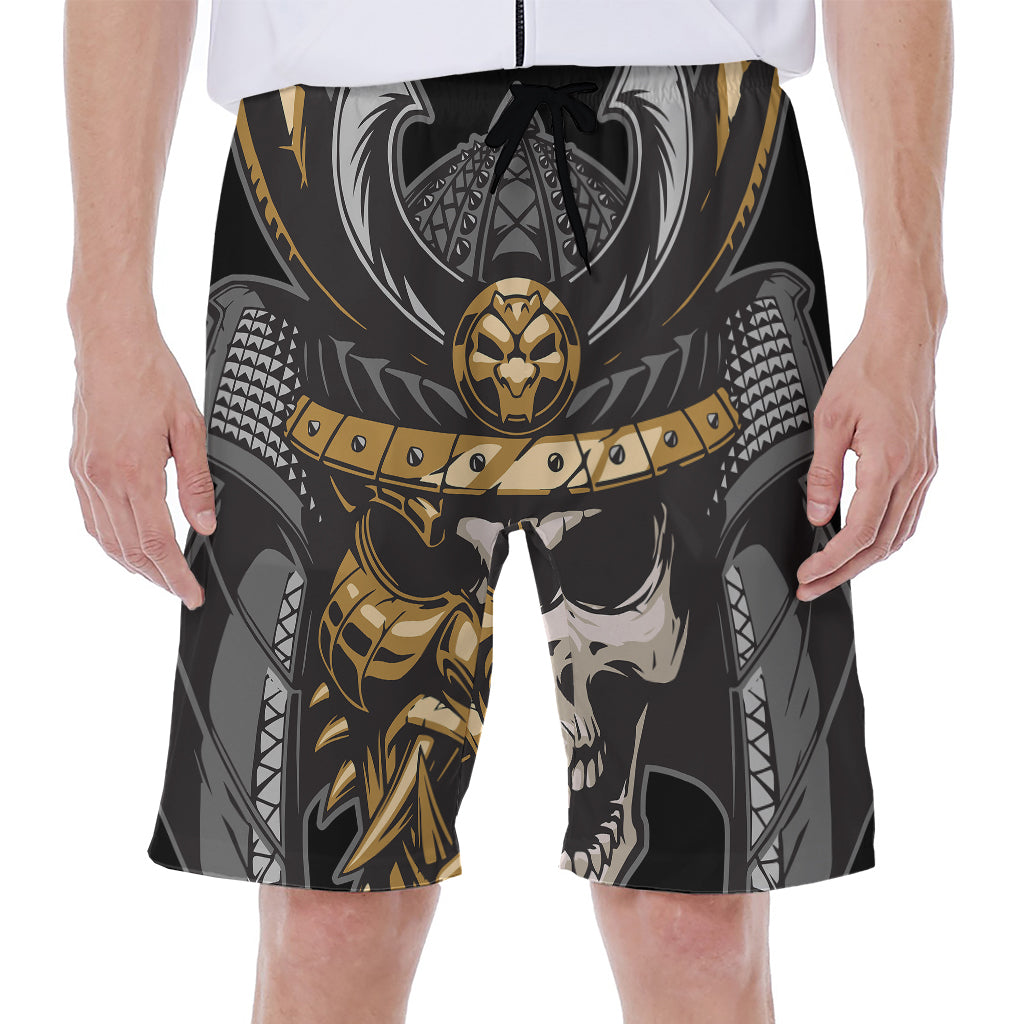 Black Samurai Skull Print Men's Beach Shorts