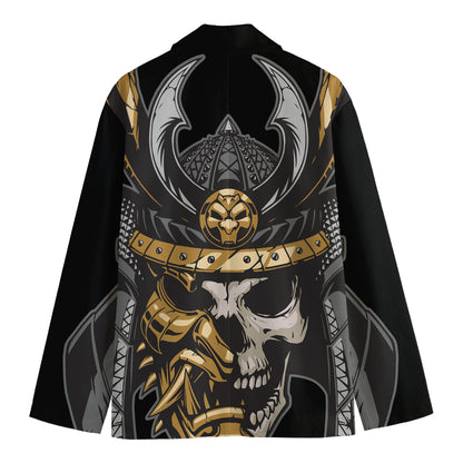 Black Samurai Skull Print Men's Blazer