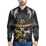 Black Samurai Skull Print Men's Bomber Jacket