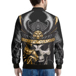 Black Samurai Skull Print Men's Bomber Jacket