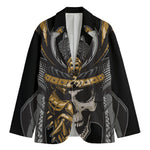 Black Samurai Skull Print Men's Cotton Blazer