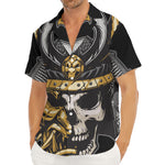 Black Samurai Skull Print Men's Deep V-Neck Shirt