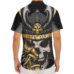 Black Samurai Skull Print Men's Deep V-Neck Shirt